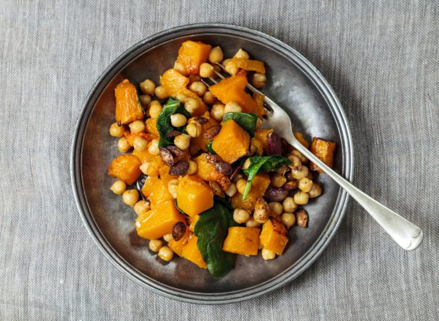 the top fall dinner recipe for weight loss from a dietitian 11 roasted butternut squash chickpea salad on plate