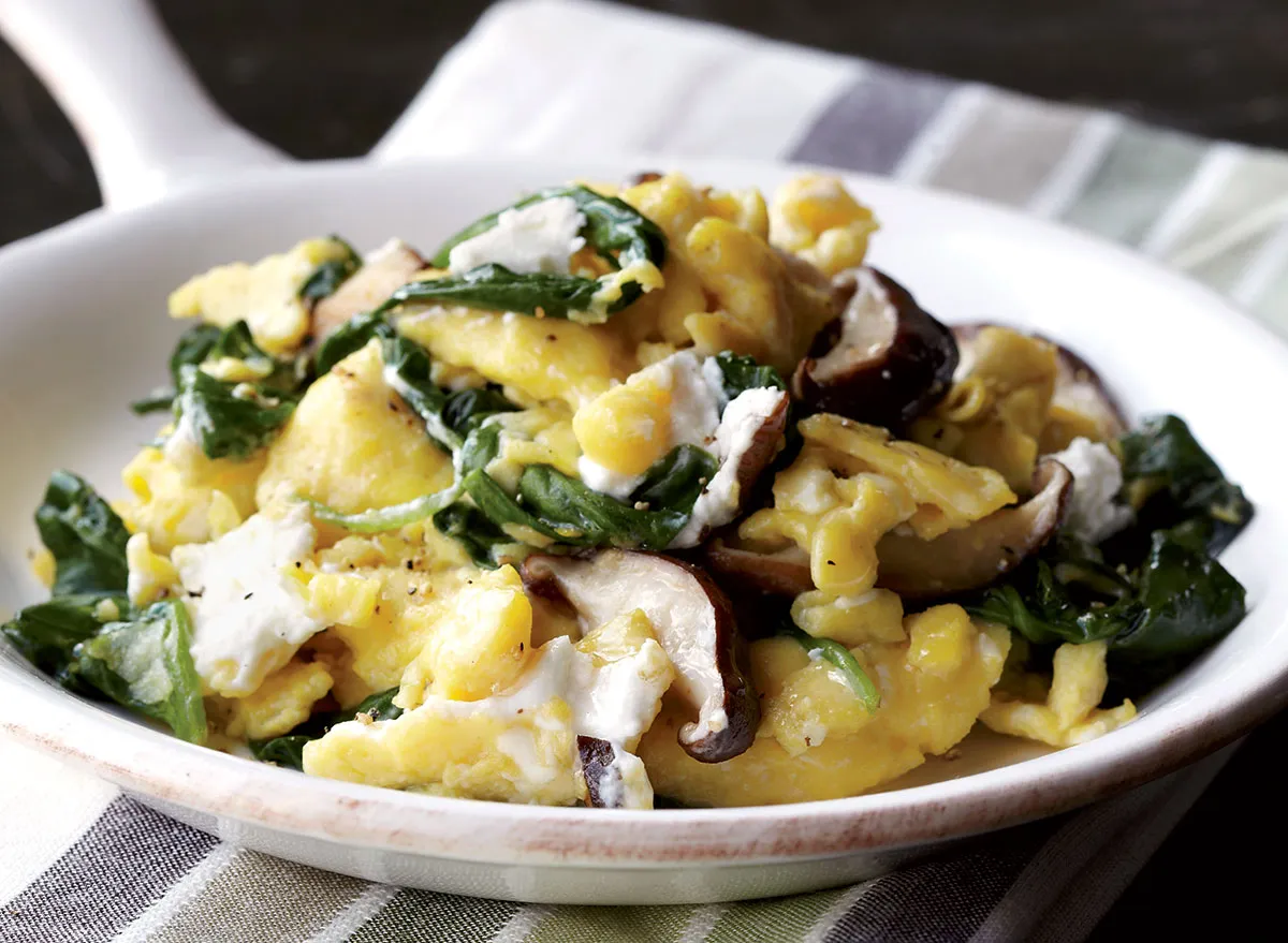 vegetarian shiitake, spinach ￼￼￼￼￼ & goat cheese ￼￼scramble