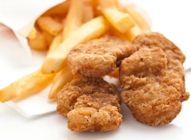 fried fast food chick nuggets with french fries