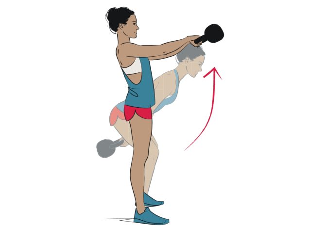 a woman executing kettlebell swings.