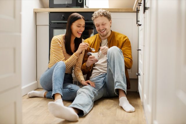 couple enjoying yogurt together