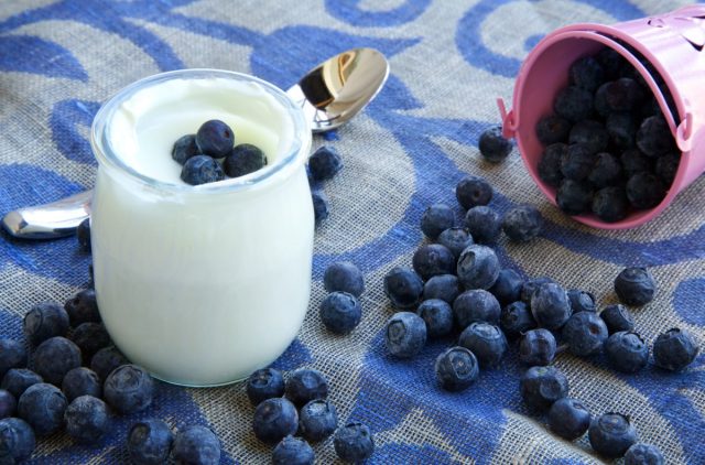 yogurt topped with blueberries