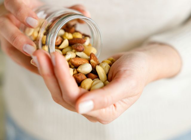 various nuts in a glass jar