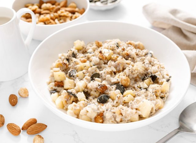 oatmeal topped with nuts and fruit