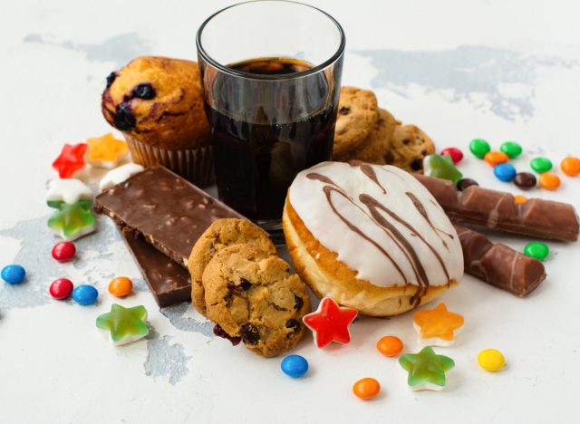 soda, baked goods, and candy