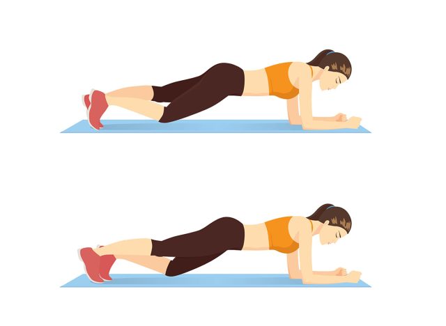 woman diving abdominal exercise position introduction with forearm plank