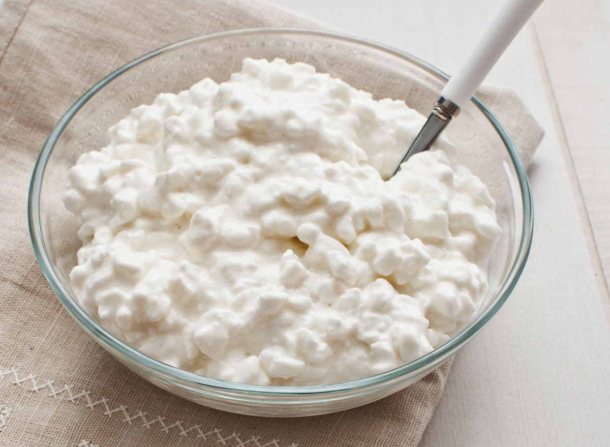 cottage cheese in the glass bowl
