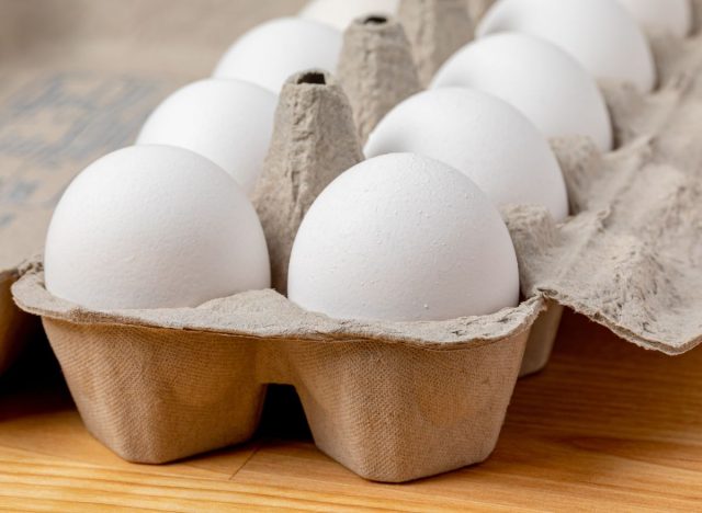 eggs in cardboard on the table