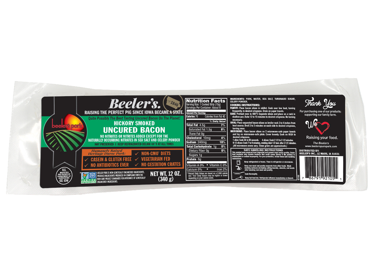beeler's uncured hickory smoked bacon