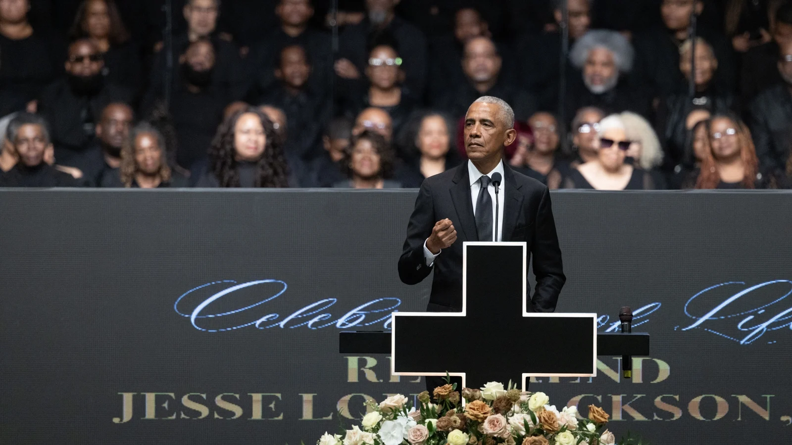 Obama decries attacks on U.S. democracy at Jackson memorial service