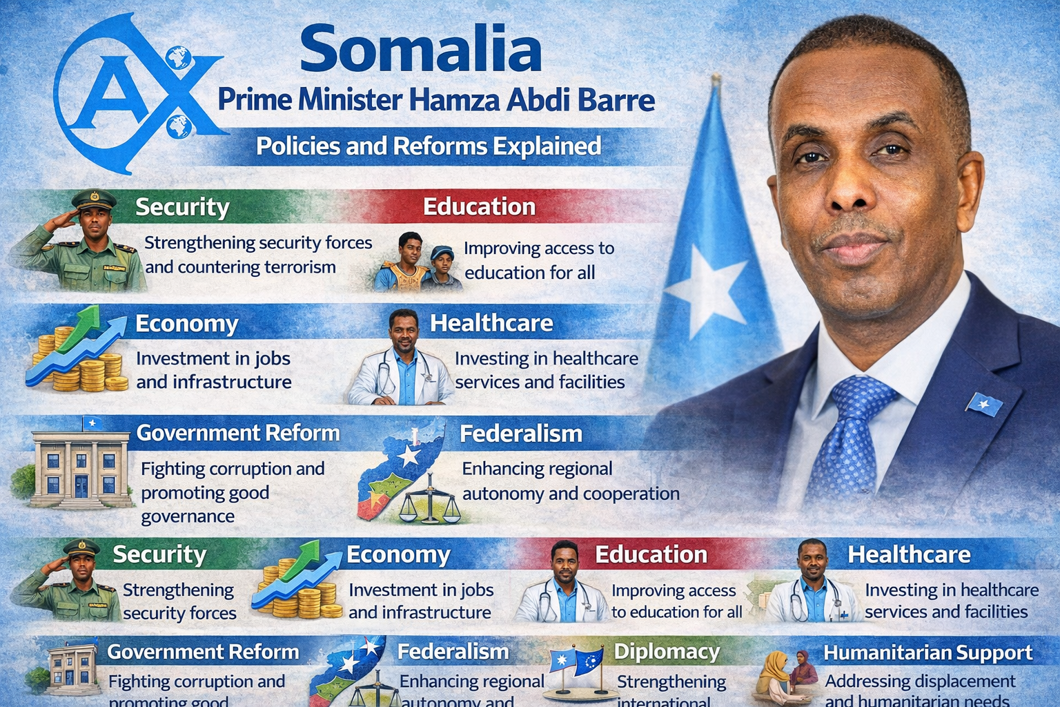 Somalia prime minister Hamza Abdi Barre policies and reforms explained