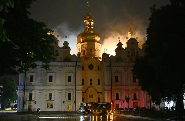Russian strikes kill 11, set historic Kyiv monastery ablaze