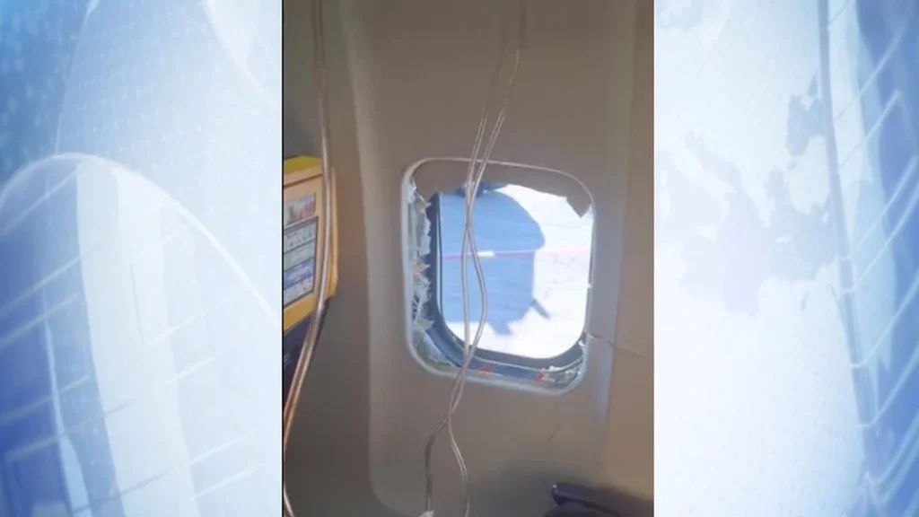 Eyewitness photo shows broken window inside Ryanair plane
