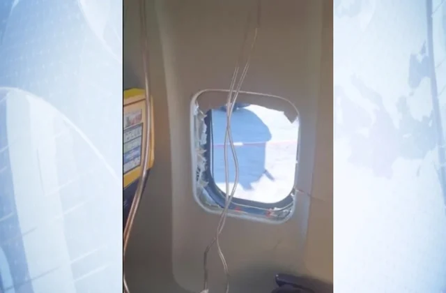 Eyewitness photo shows broken window inside Ryanair aircraft