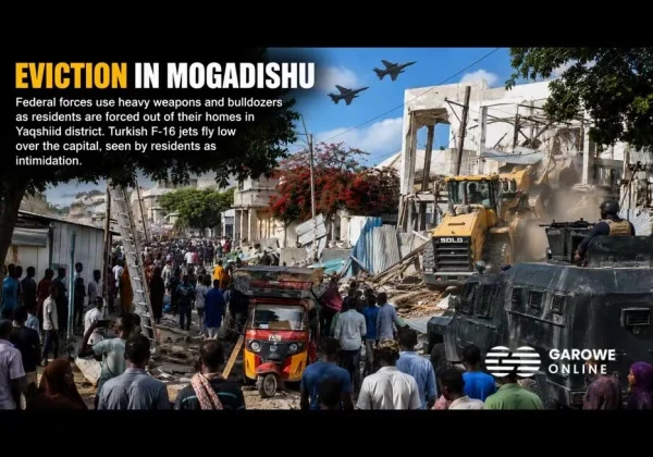 Heavy weapons reportedly used during Mogadishu evictions as Turkish F-16s fly over capital