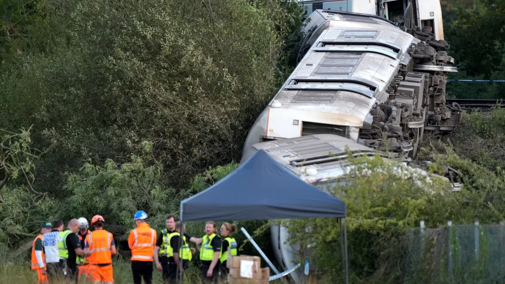 Two people seriously injured after train derails in England